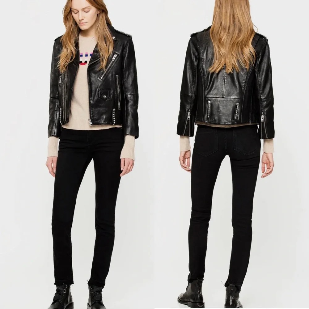 Zadig & Voltaire Paris Eva Zip Jeans Raw Released Hem Slim Skinny Black 27 - Picture 3 of 16